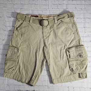 Rock Revival Cargo Shorts Khaki Tan Belted Zip Fly Mens Size 40